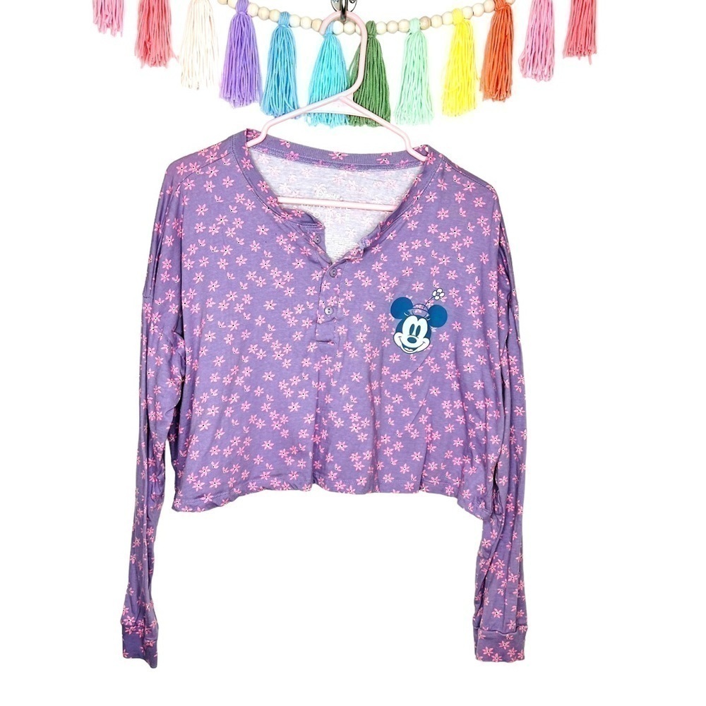 Disney Daisy Minnie Mouse Floral Cropped Long Sleeve Shirt Size Extra Large XL